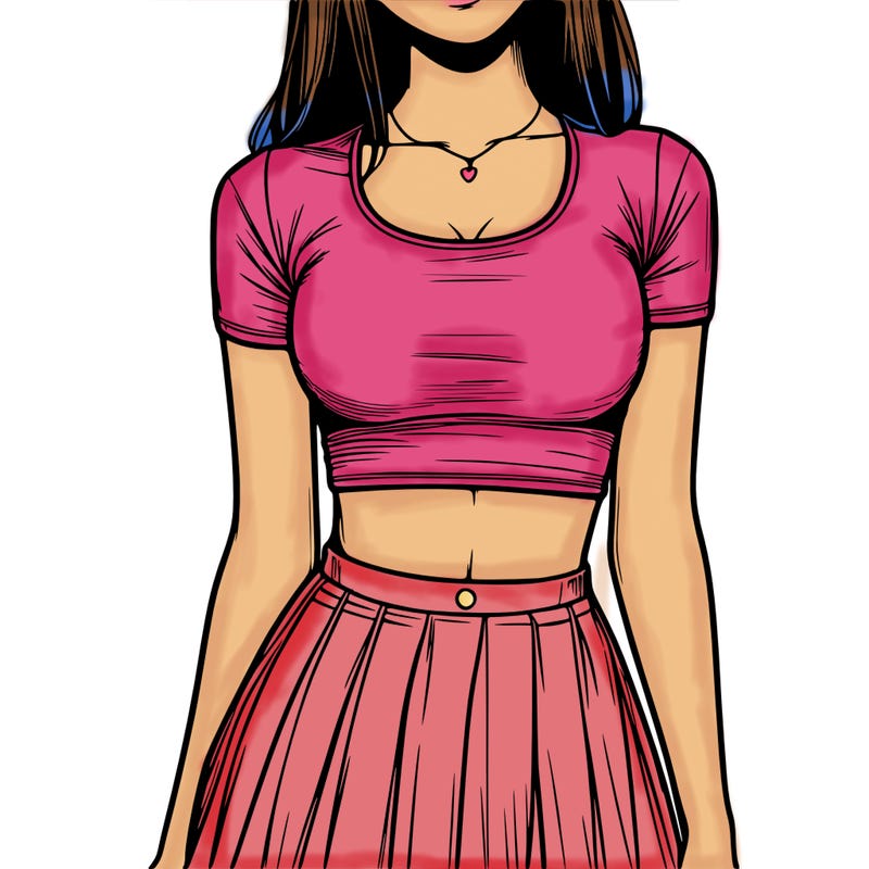 realistic girl wearing crop top and skirt