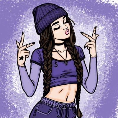 realistic teenage girl with braids and a beanie and crop top doing 🫶🏼