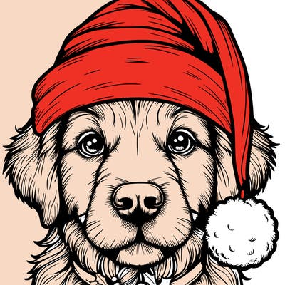 realistic dog with a christmas hat