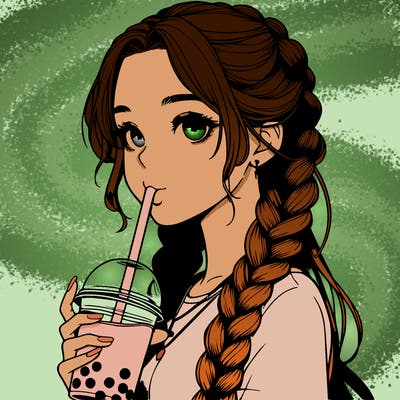 realistic girl with braided hair drinking boba