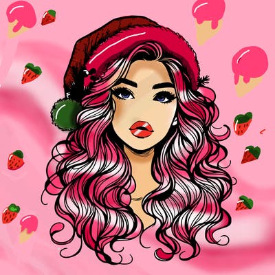 realistic christmas girl with wavy hair and lips