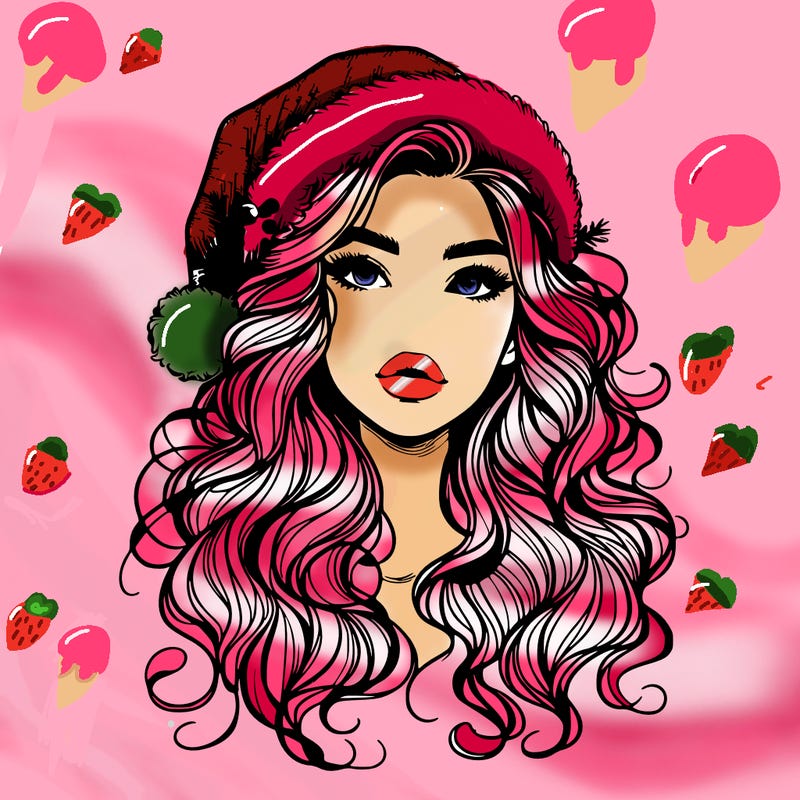 realistic christmas girl with wavy hair and lips