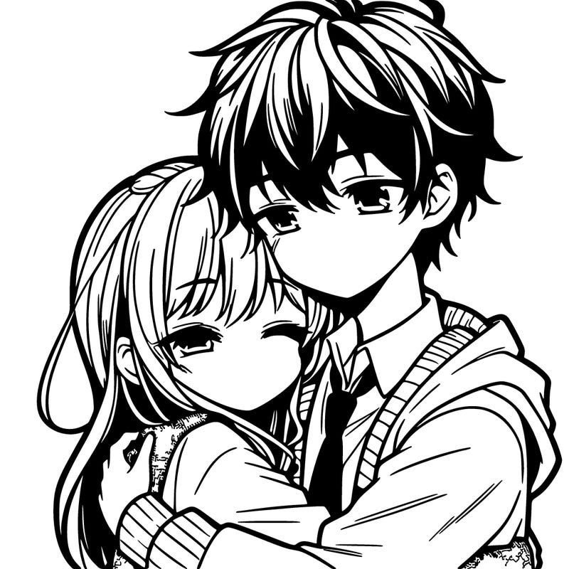 anime girl and boy hugging
