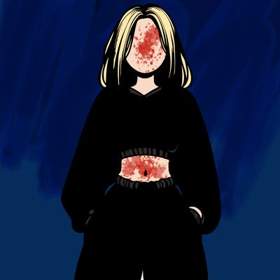 realistic girl faceless with baggy pants and a crop top