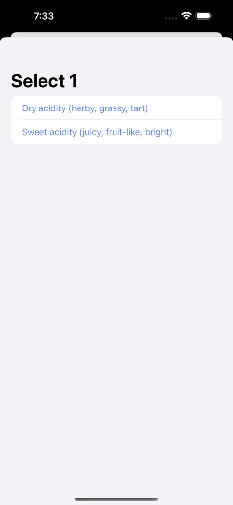 Catador CVA - Acidity evaluation options for specialty coffee in Catador CVA app