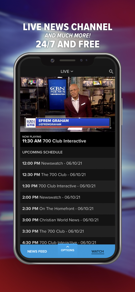Live news broadcast and programming schedule on the CBN News mobile app