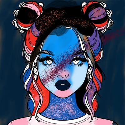 realistic girl with two buns in hair and lips