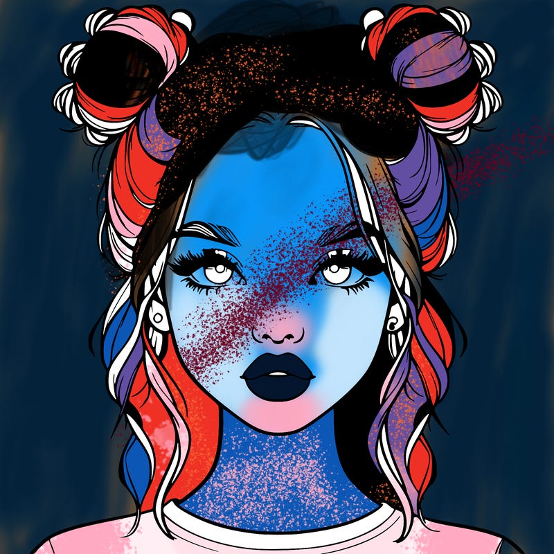 realistic girl with two buns in hair and lips