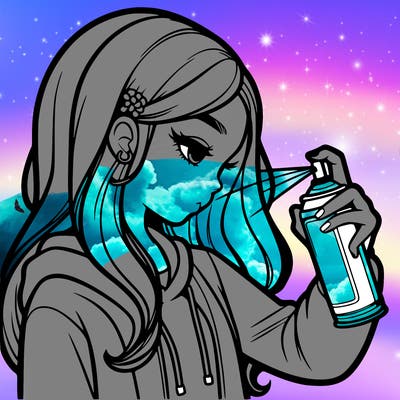 a realistic girl spray painting