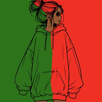 realistic girl with a oversized sweatshirt on and a bun