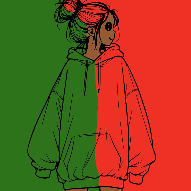 realistic girl with a oversized sweatshirt on and a bun