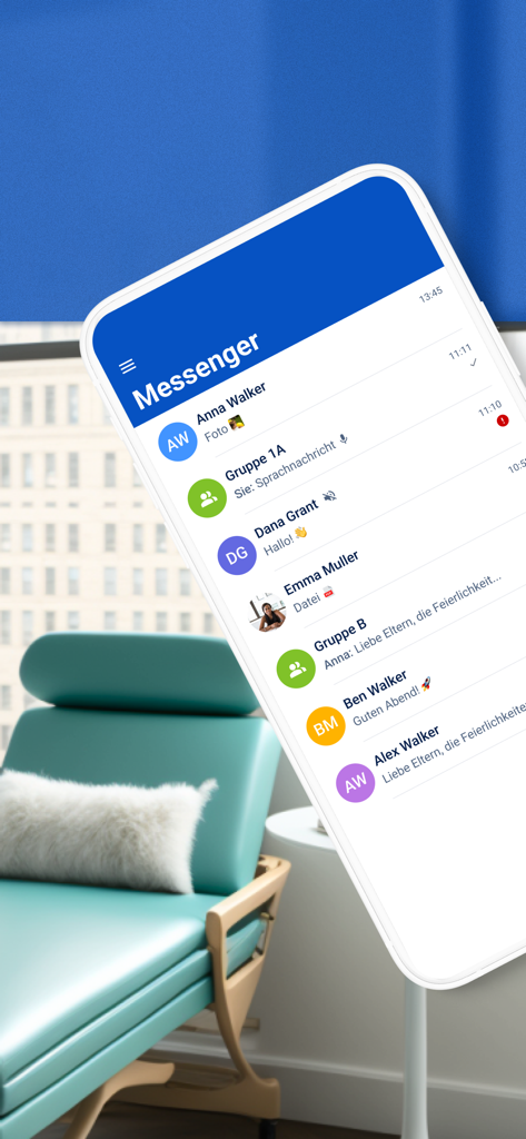 Stay Informed App - Smartphone screen displaying the Stay Informed App messenger interface with a list of active chat conversations