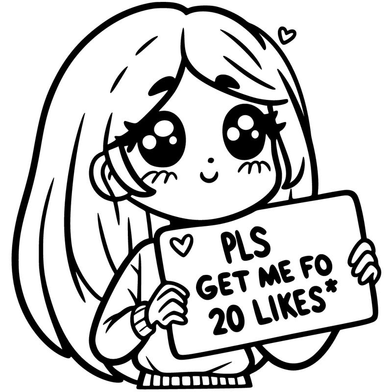 a girl holding up a sight that says pls get me to 20 likes
