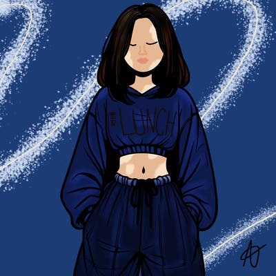realistic girl faceless with baggy pants and a crop top