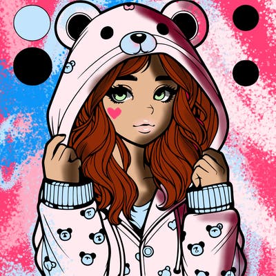 realistic girl in a animal pjs hoodie