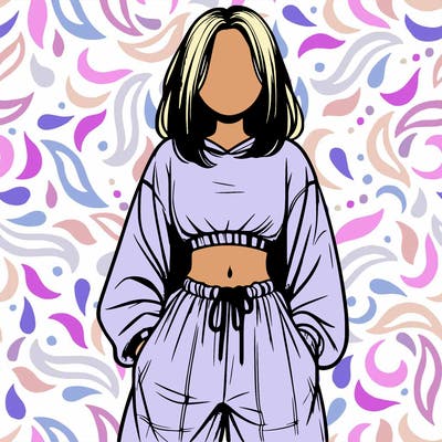 realistic girl faceless with baggy pants and a crop top