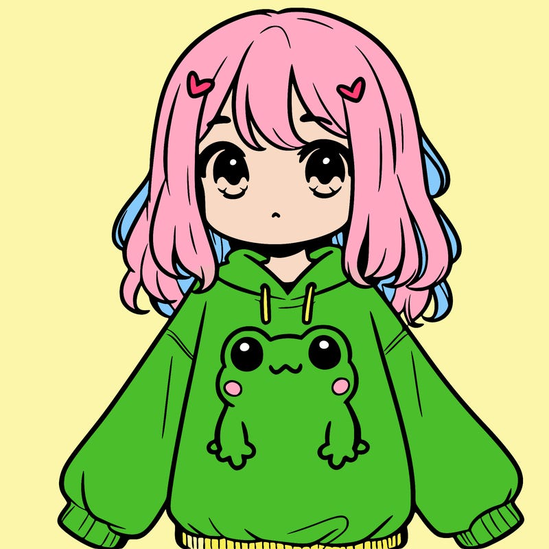 girl wearing frogging sweatshirt