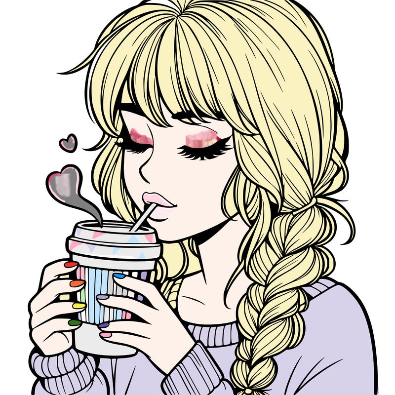 realistic girl drinking coffee