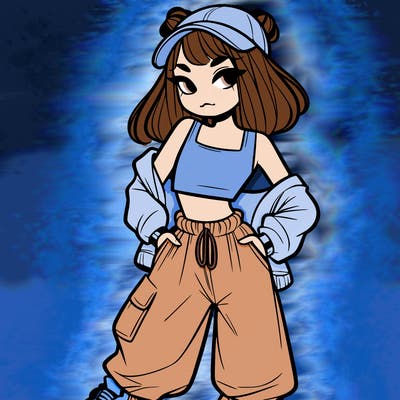 girl in crop top and baggy pants