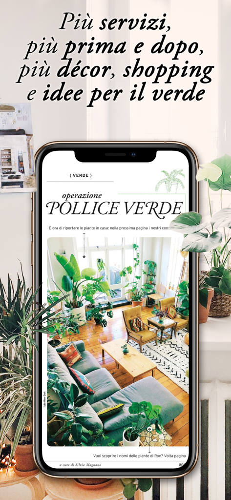 CasaFacile - CasaFacile mobile app displaying a magazine page about indoor plants and home decoration.