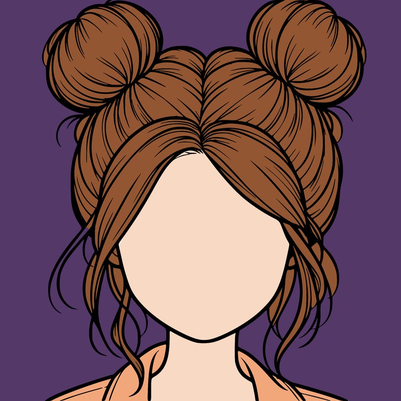 realistic girl with buns on the top of her hair