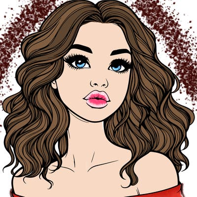 realistic girl with wavy hair and lips