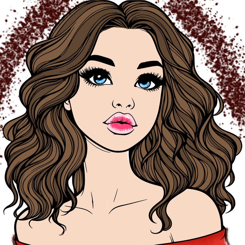 realistic girl with wavy hair and lips