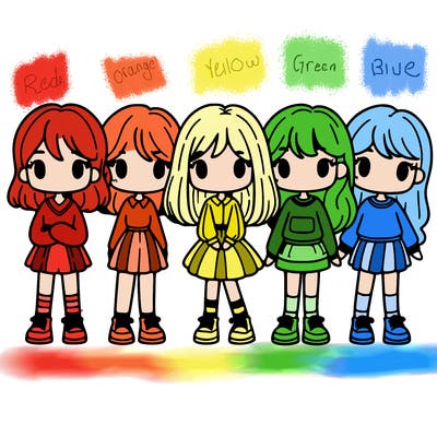 5 girls standing next to each other in a line