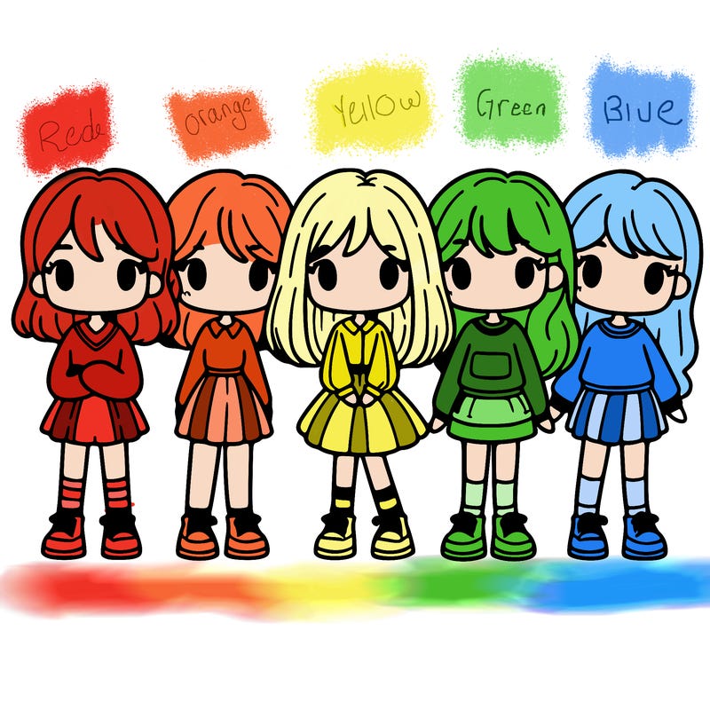 5 girls standing next to each other in a line