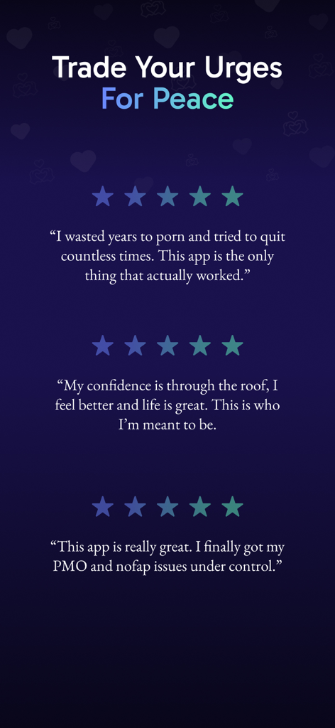 Overcomer - Quit Porn Now - Positive user testimonials and five star reviews for the Overcomer app