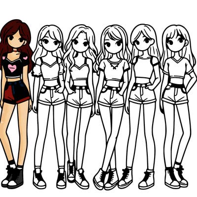 a group of girls wearing crop tops and shorts