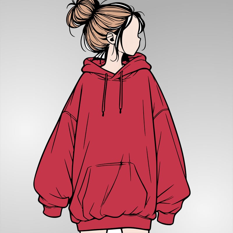 realistic girl with a oversized sweatshirt on and a bun