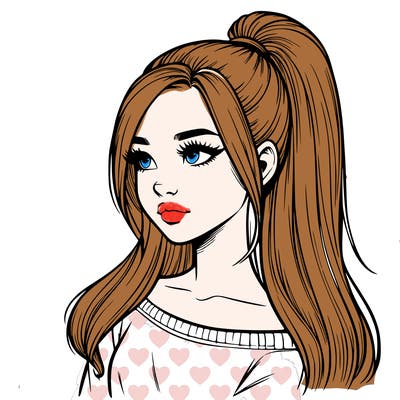 realistic girl with a high ponytail