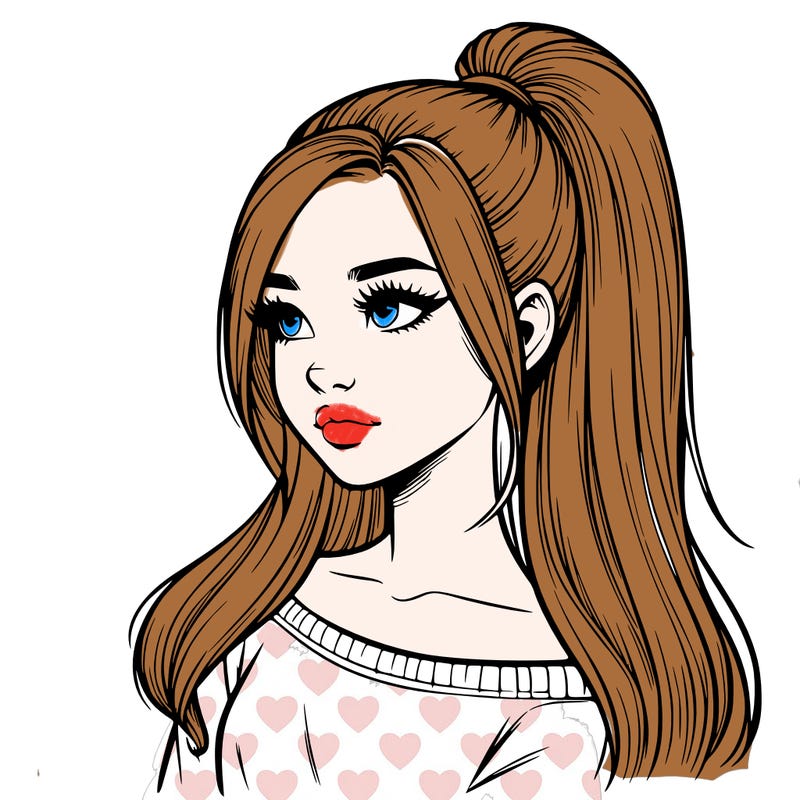realistic girl with a high ponytail