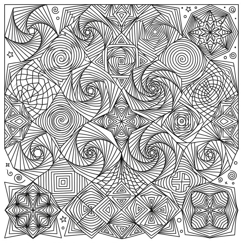 Unleash your creativity with this captivating Op Art geometric patterns coloring page. Featuring intricate designs that play tricks on the eye, it promises a truly immersive artistic experience.