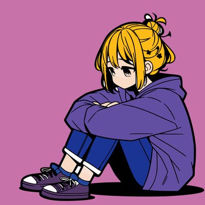 sad anime girl sitting alone