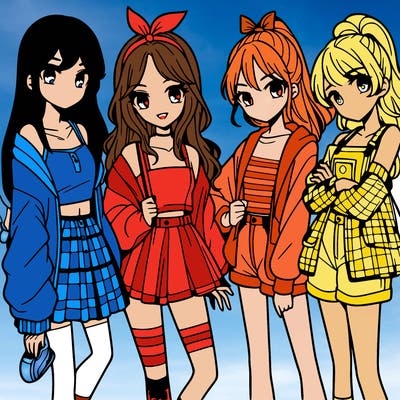 teen manga girls group of 4