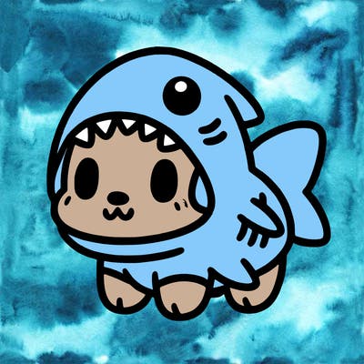 cute dog wearing a shark costume