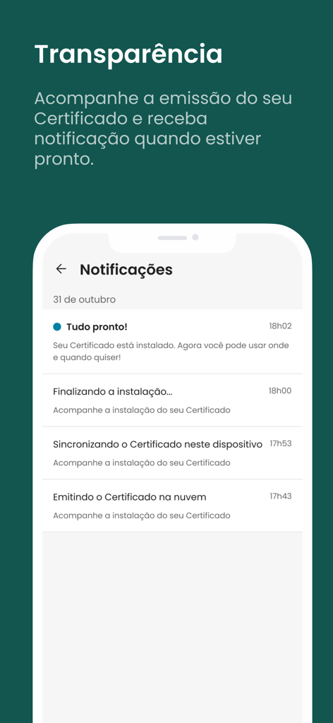 Bird ID - Bird ID app notifications screen showing the step by step process of issuing a digital certificate