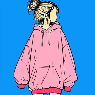 realistic girl with a oversized sweatshirt on and a bun