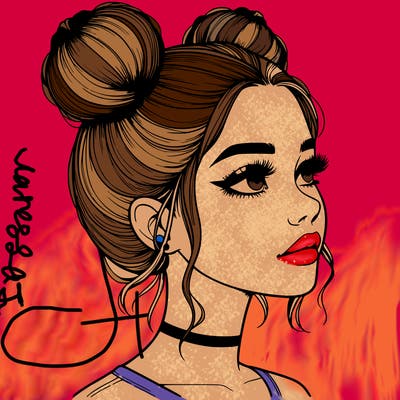 realistic girl with buns on the top of her head