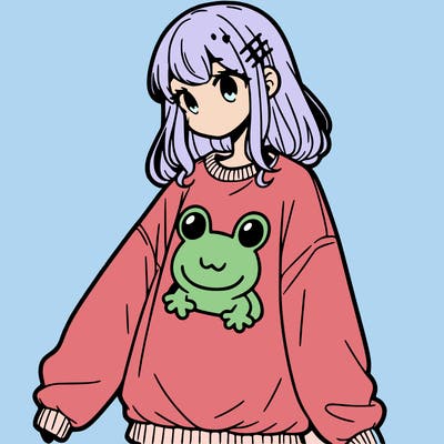girl wearing frogging sweatshirt