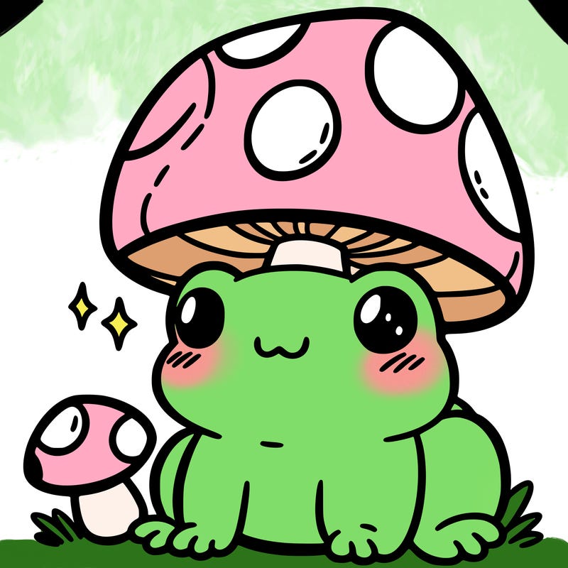 a cute frog with a mushroom hat