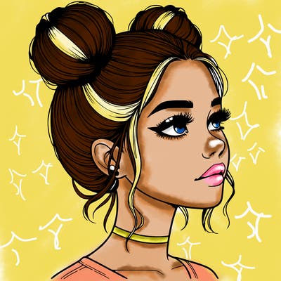 realistic girl with buns on the top of her head