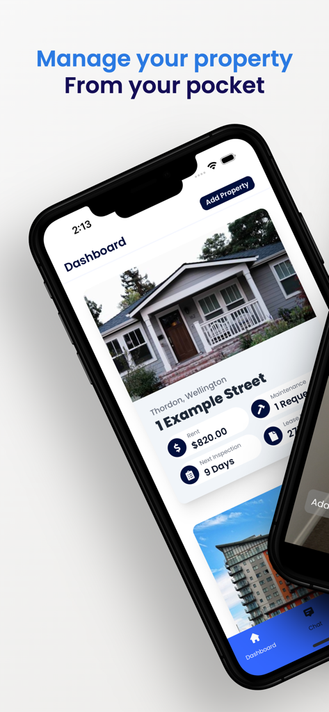 Keyhook - Keyhook app dashboard displaying rental property details including rent and maintenance requests on an iPhone