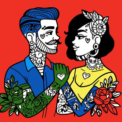 couple in love with tattoos