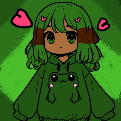 girl wearing frogging sweatshirt