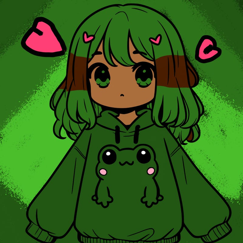 girl wearing frogging sweatshirt