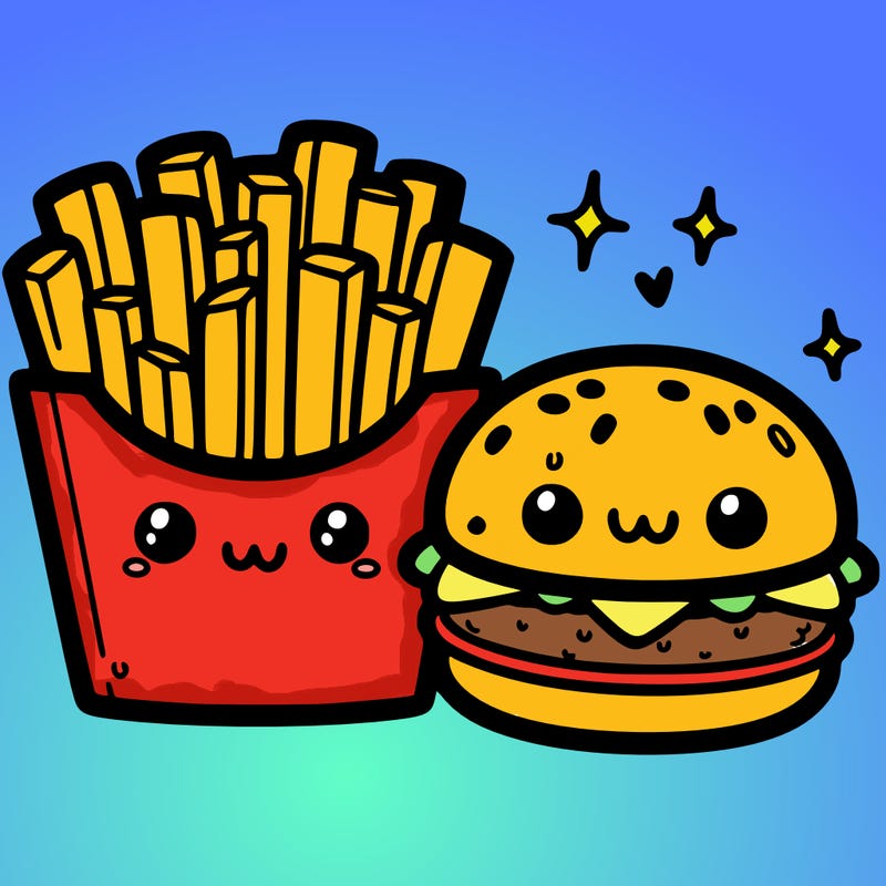 a cute fries and a burger