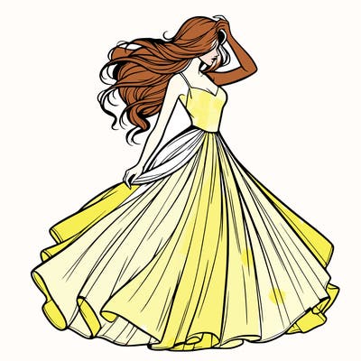 realistic woman with dress flowing in the wind